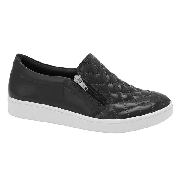 Tênis Feminino Slipe On Matelassê Verniz Quiz Preto - 37