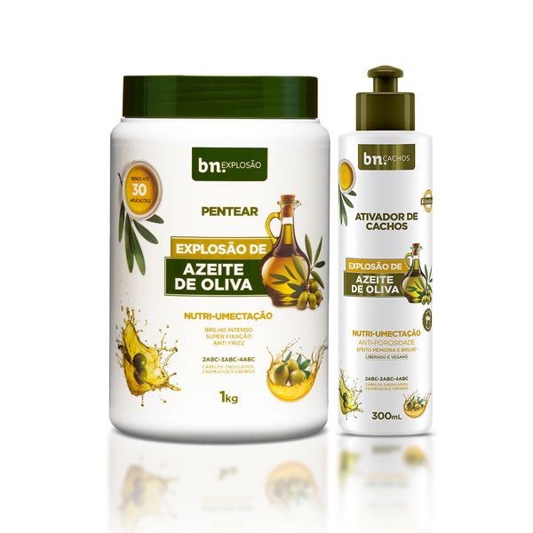 Kit Creme de Pentear e Ativador de Cachos Azeite de Oliva 1kg + 300ml Bn.Cachos