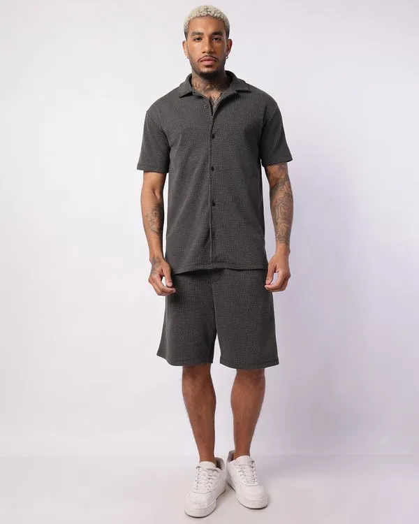 Bermuda Masculina Texturizada Jacquard com Bolsos Elástico Cinza GG