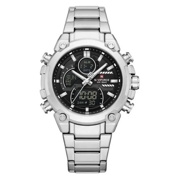 Relógio Esportivo Masculino Multifuncional Analógico e Digital com Pulseira em Aço Inoxidável 3atm Prata Naviforce Relógio Esportivo Masculino Analógico e Digital em Aço Inoxidável 3atm Prata Naviforce