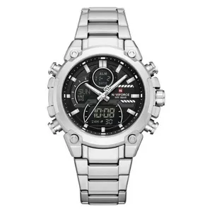 Relógio Esportivo Masculino Multifuncional Analógico e Digital com Pulseira em Aço Inoxidável 3atm Prata Naviforce Relógio Esportivo Masculino Analógico e Digital em Aço Inoxidável 3atm Prata Naviforce