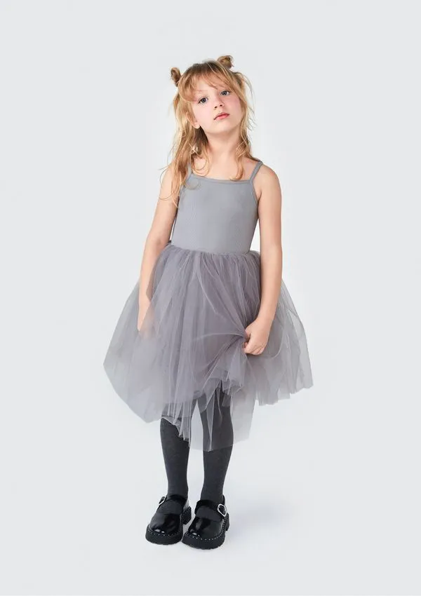 Vestido Curto Infantil Em Tule - Cinza 012
