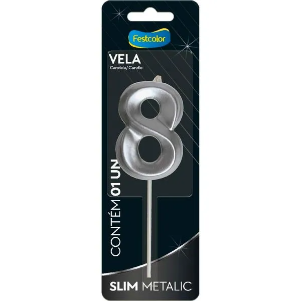 Vela Slim Metallic Nº8 Festcolor Prata (MP)