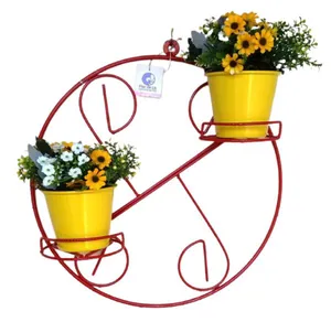 Suporte Ferro Plantas Redondo Colonial 2 Vasos cor vermelha