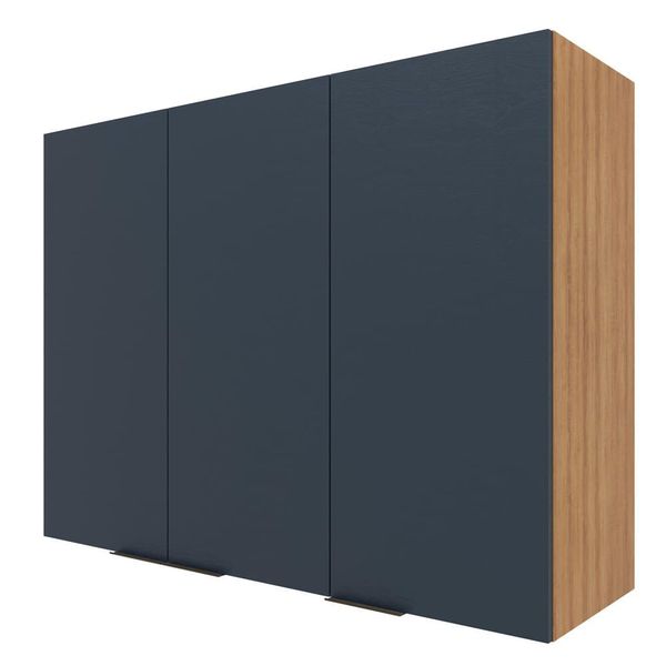 Armário Aéreo Bartira Cristal com 3 Portas, 3 Prateleiras e 120cm de largura - Lâmina Mel/Azul Royal Lâmina de Mel/Azul Royal
