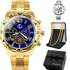 Kit Presente com Relógios e Cordão Orizom Spaceman em Aço Inoxidável Dourado Prata Masculino Kit Relógios e Cordão Orizom Spaceman Aço Inoxidável Dourado Prata Masculino