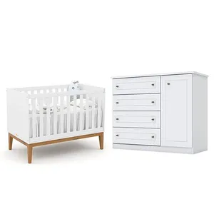 Berço Americano Unique Branco Soft Eco Wood - Matic E Cômoda Infantil Americano Branco Hp - Henn