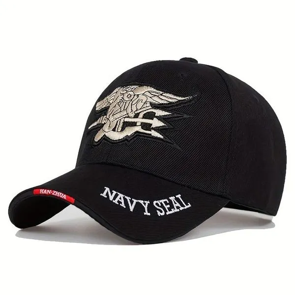 Boné De Beisebol Militar Navy Seal - Ajustável, Poliéster Estiloso Preto