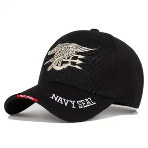 Boné De Beisebol Militar Navy Seal - Ajustável, Poliéster Estiloso Preto