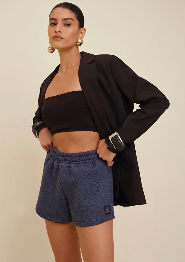 Shorts Morena Rosa Comfort Detalhe Matelasse Azul Marinho 46