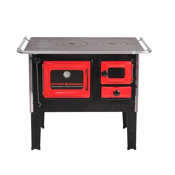 Fogão a Lenha 4 Bocas a Combustão de Madeira Hidro Prime N 2 Chapa Ferro Fundido Vermelho com Forno 40L Fogão A Lenha Lado Esquerdo Prime N 2 Vermelho Hidro