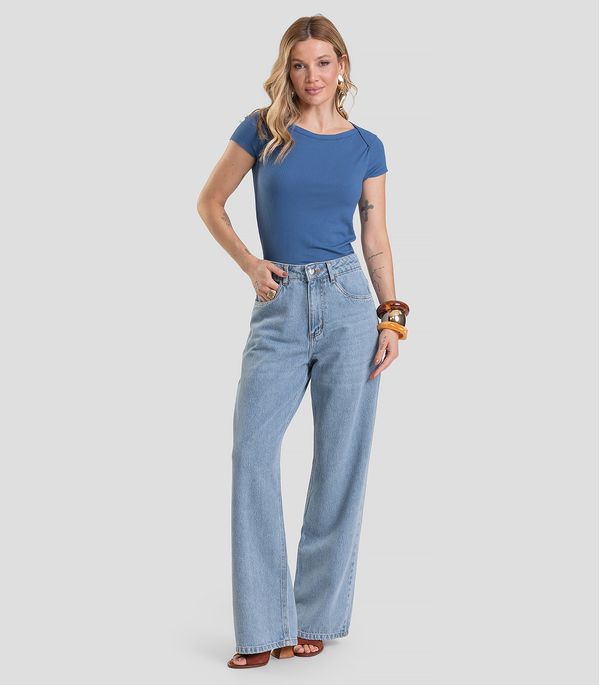 Calça Jeans Feminina Wide Leg Cintura Alta Dianna Azul GG