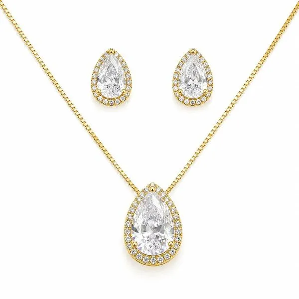 Conjunto de Semijoia Atraktiva Jóias Colar e Brincos Gota com Zircônia Cristal Banhado a Ouro 18k Dourado Conjunto de Semijoia Atraktiva Jóias Gota Zircônia Cristal Ouro 18k Dourado