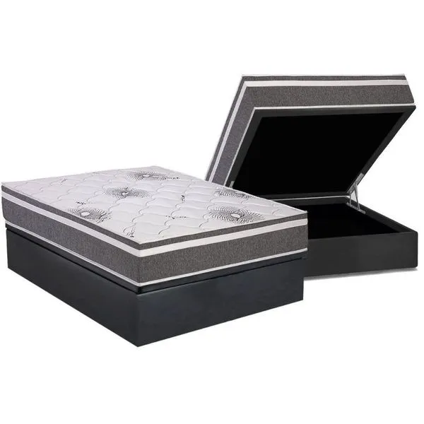 Cama Box Baú Casal: Colchão Espuma D45 Polar D33 Pérola Premium + Base Crc Suede Gray (138x188)