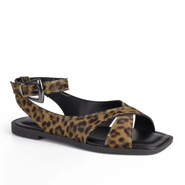 Sandália Tanara Rasteira em Couro Animal Print 39