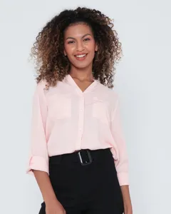 Camisa Feminina Viscose Lisa Rosa Claro GG