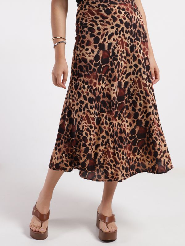 Saia Midi Godê Animal Print Feminina CARAMELO GG