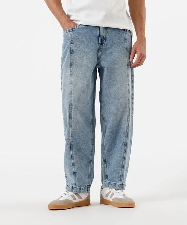 Calça Barrel Jeans com Recortes azul 46