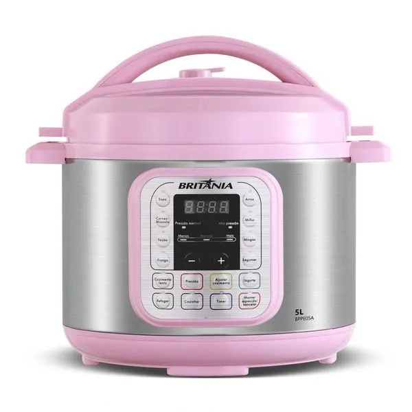 Panela de Pressão Elétrica Digital Britânia BPPE05 5L 900W 11 Funções Timer Rosa 110V Panela de Pressão Elétrica Digital Britânia BPPE05 5L 900W Rosa 110V