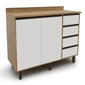 Gabinete Confort em MDP 2 Portas 4 Gavetas Corrediças Telescópicas Cinamomo / Off-White