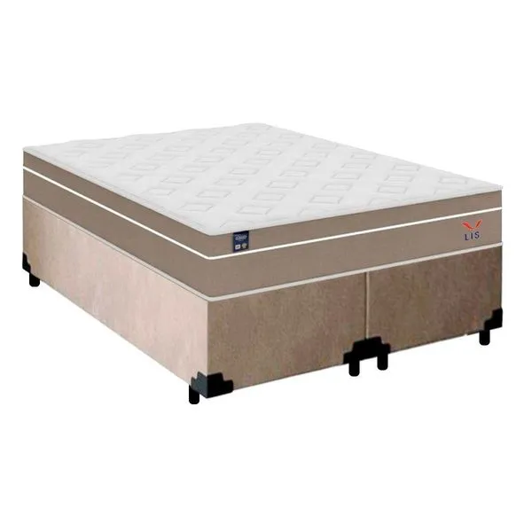 Cama Box Casal Bipartido Suede + Colchão Lis Molas Ensacadas Plumatex 138x188x64cm Cor:bege