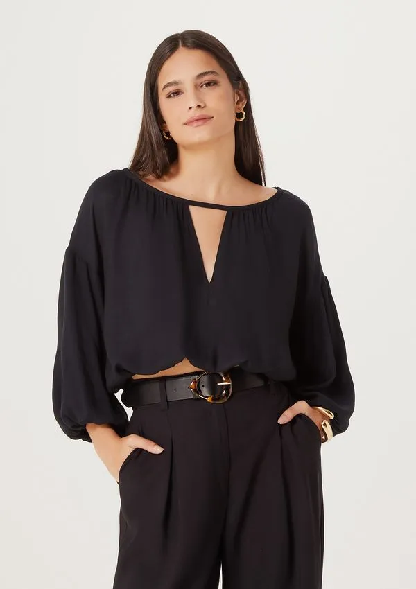 Blusa Cropped Feminina Manga 7/8 - Preto P