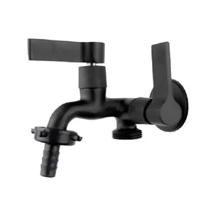 Torneira Tanque/Máquina Parede Bica Longa 2 Saídas Preto Alpha Torneira para Tanque/Jardim Parede Longa 2 Saídas Máquina C65 Preto