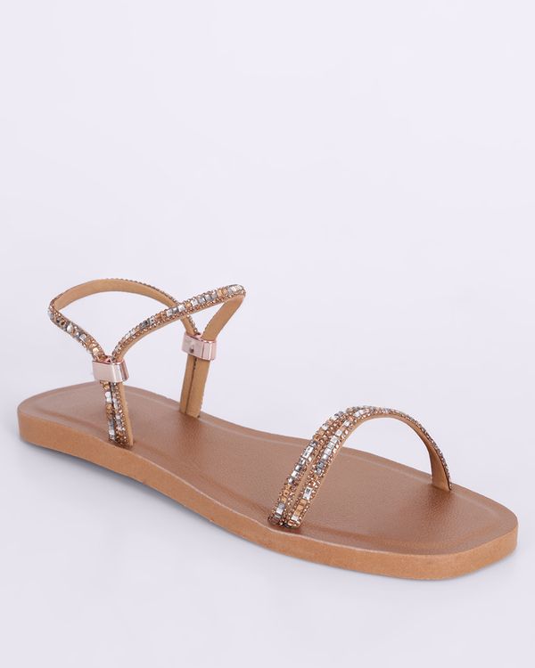 Sandália Rasteira Feminina Donatta Tiras com Strass Cobre 34/35