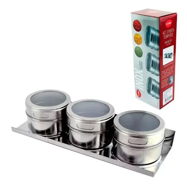 Kit Porta Condimentos Magnético Inox 3 Peças 21x7,5cm - Clink