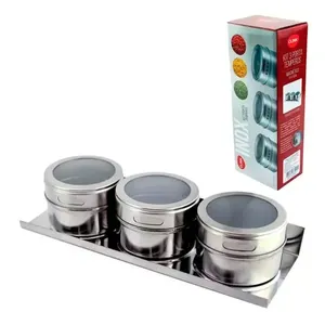 Kit Porta Condimentos Magnético Inox 3 Peças 21x7,5cm - Clink
