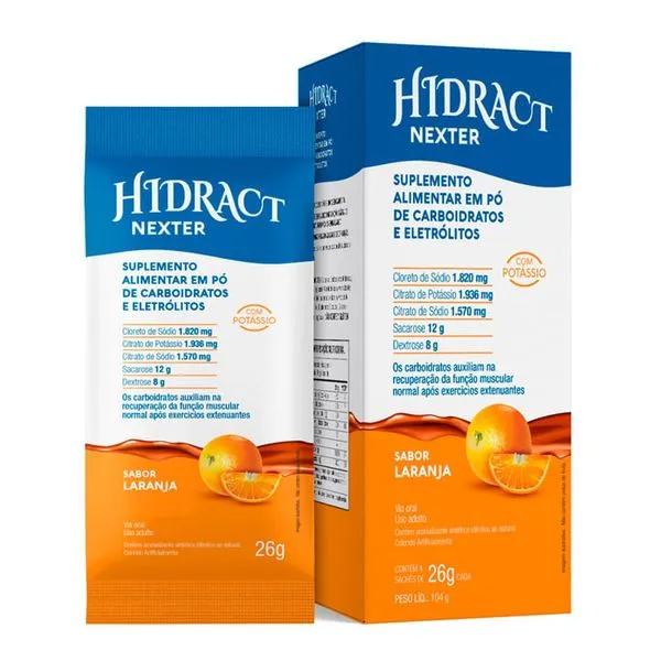 Suplemento Alimentar em Pó Hidract Nexter Sabor Laranja 4 Sachês 26g