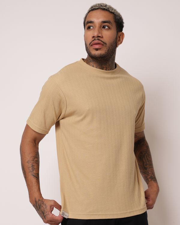 Camiseta Masculina Texturizada Manga Curta Bege G