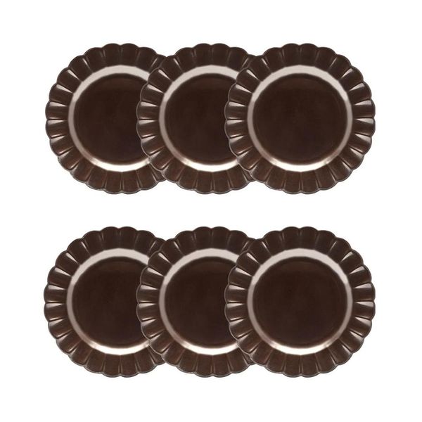 Jogo 6 Pratos Sobremesa Porcelana Oxford Flora Anis 22 Cm: Marrom Metalizado