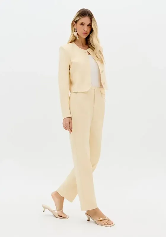 Calça Carrot Com Cintura Alta Bege M