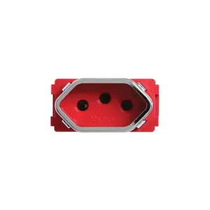 Módulo de Tomada Universal Vermelho e Cromado 2P+T de 10 Ampères da Linha Novara - DC1200-41 - DICOMPEL