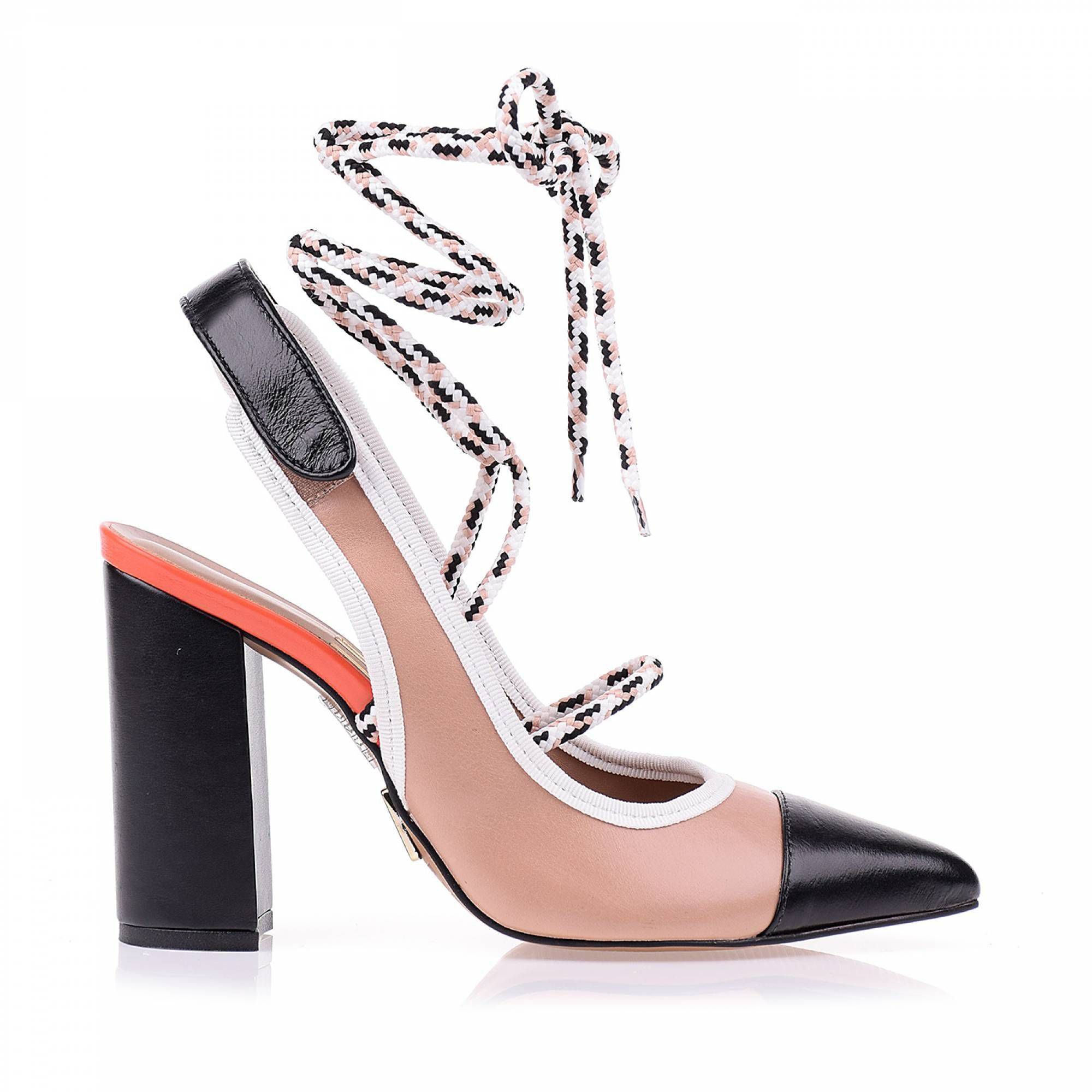 Slingback Salto Alto Couro Preto