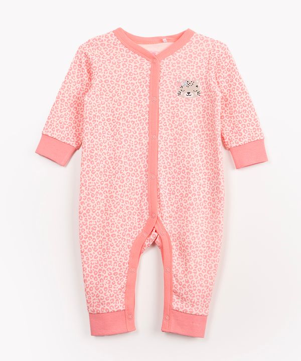macacão longo infantil fun animal print rosa 6-9