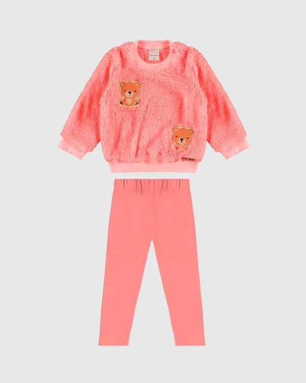 Conjunto Menina Blusão Com Aplique Bordado Em Pelúcia Lurex - Carinhoso Rosa - 2