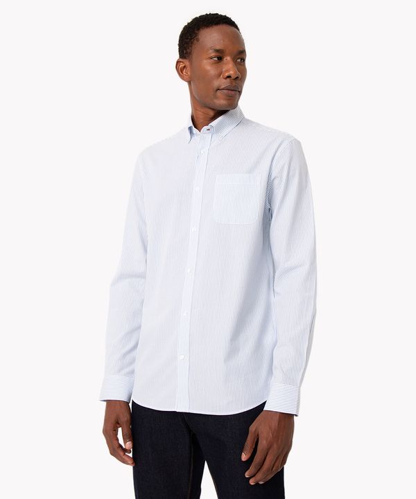 camisa de algodão comfort listrada manga longa azul claro G
