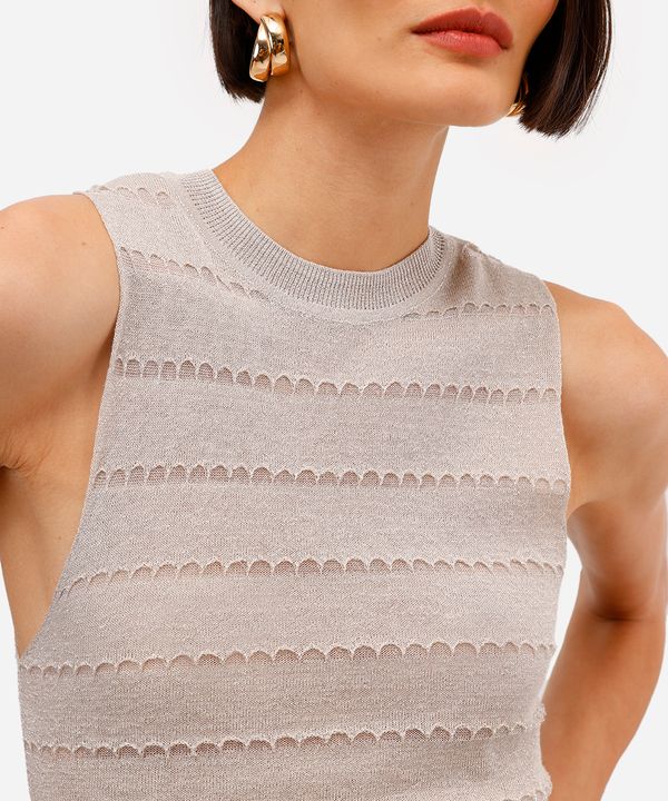 regata feminina de tricot texturizado com lurex bege PP
