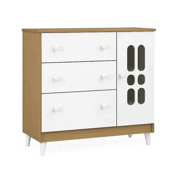 Cômoda 1 Porta e 3 Gavetas Carolina Eloá Clean Fraldário Carolina Cor Branco com Betula 5194.4
