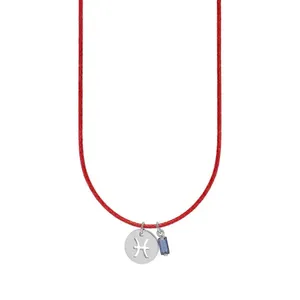 Colar de Signo Peixes Vermelho com Zircônia e Aço Vermelho Ajustável