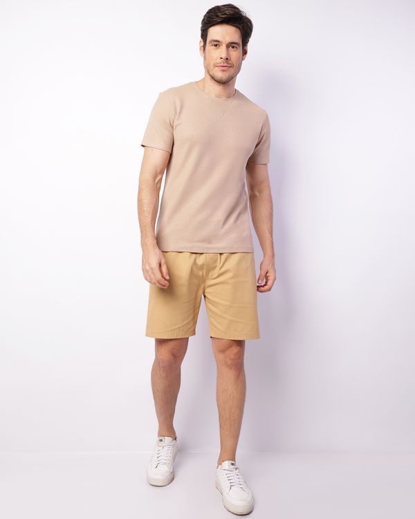 Bermuda Sarja Masculina Reta Cordão Elástico Bege Escuro 38