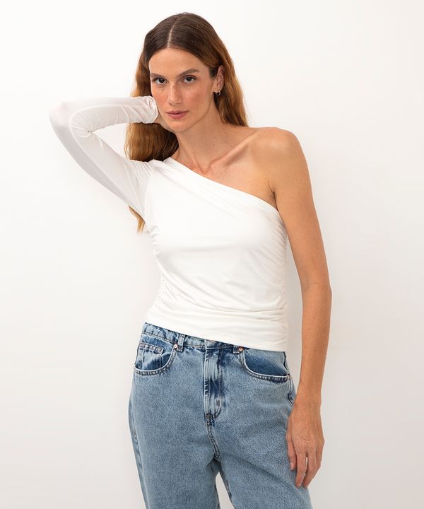 cropped assimétrico ombro único off white G