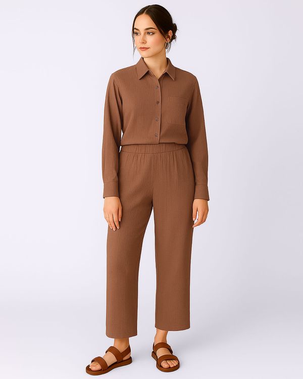 Calça Feminina Algodão Berry & Co. Texturizada Marrom G