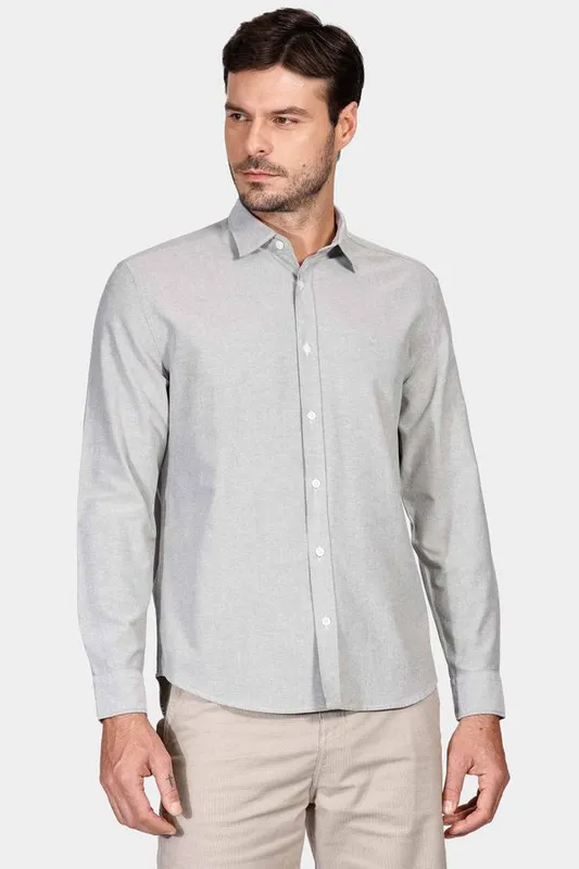Camisa Manga Longa Regular Oxford Verde Militar - G