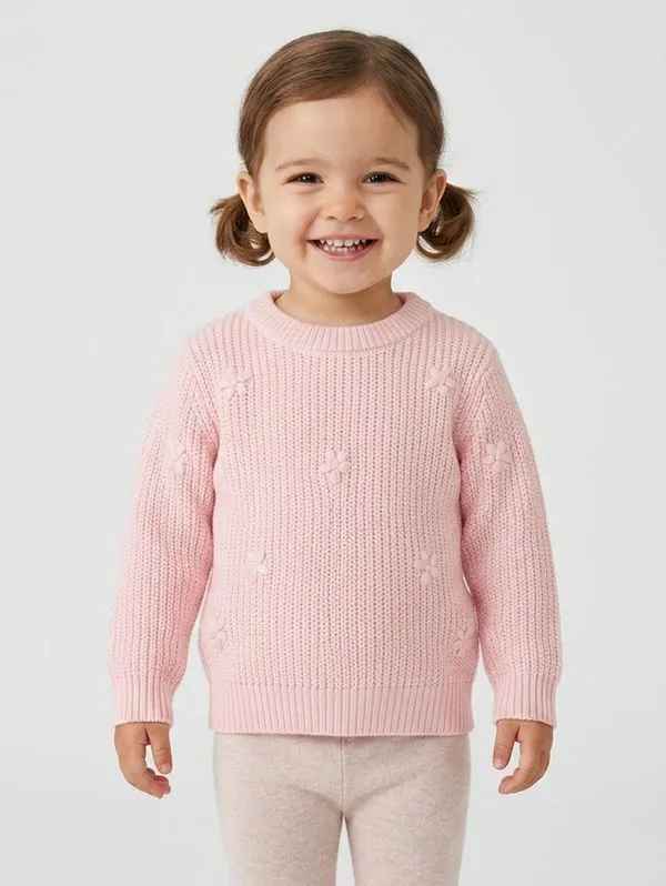 Blusão Tricot Bordado Flores Infantil Para Menina- ROSA 1