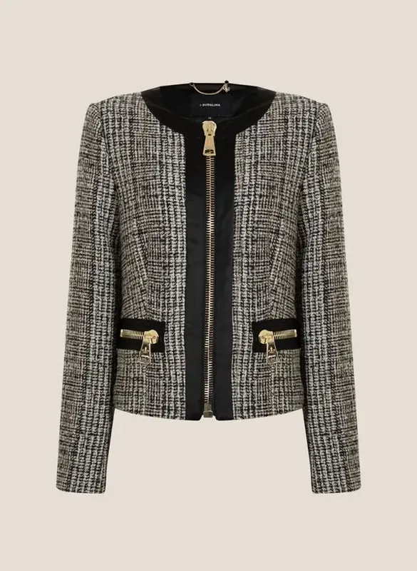 Casaco Tweed Zíper Metal Dudalina Feminino 42
