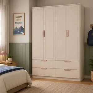 Armário para Quarto Infantil 4 Portas e 4 Gavetas Theo AREIA / ROSE