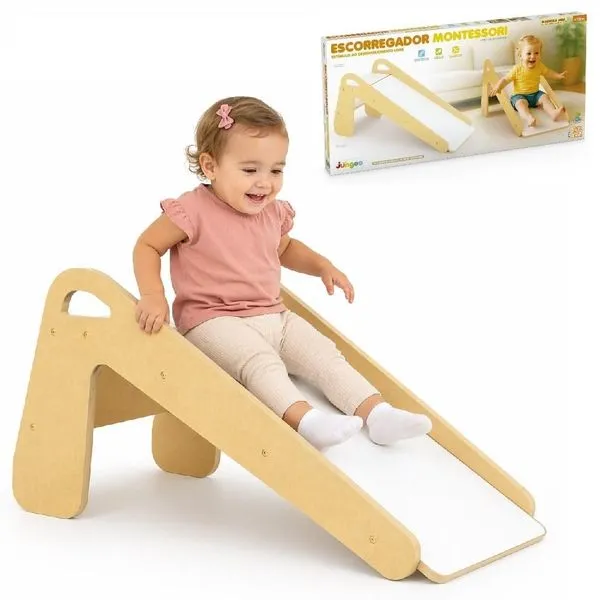 Escorregador Infantil Montessori em MDF Educativo com Pintura Atóxica Até 35kg Junges Escorregador Infantil Montessori MDF Educativo Até 35kg Junges